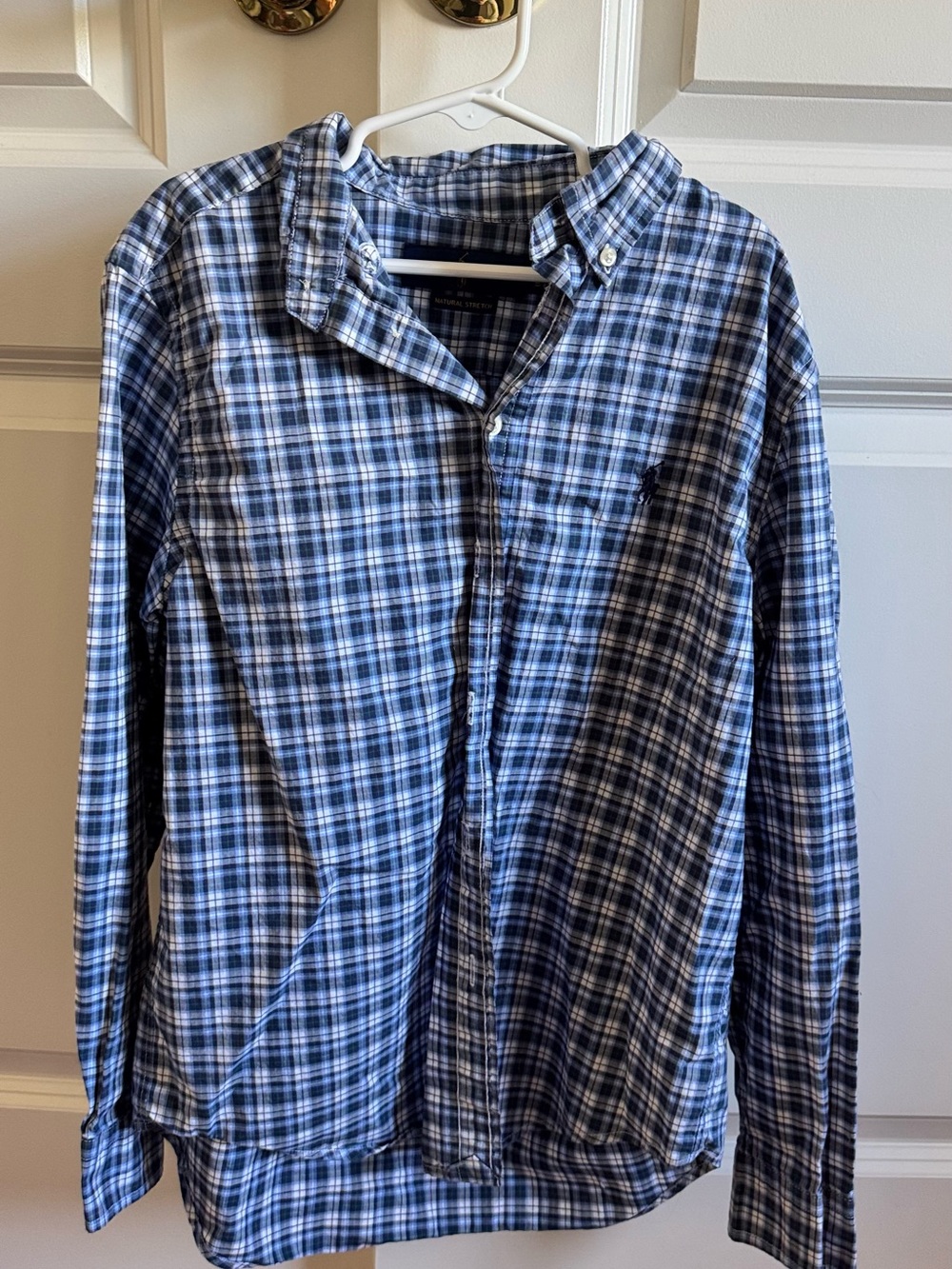 Ralph Lauren Blue and White Plaid Button-Down Shirt